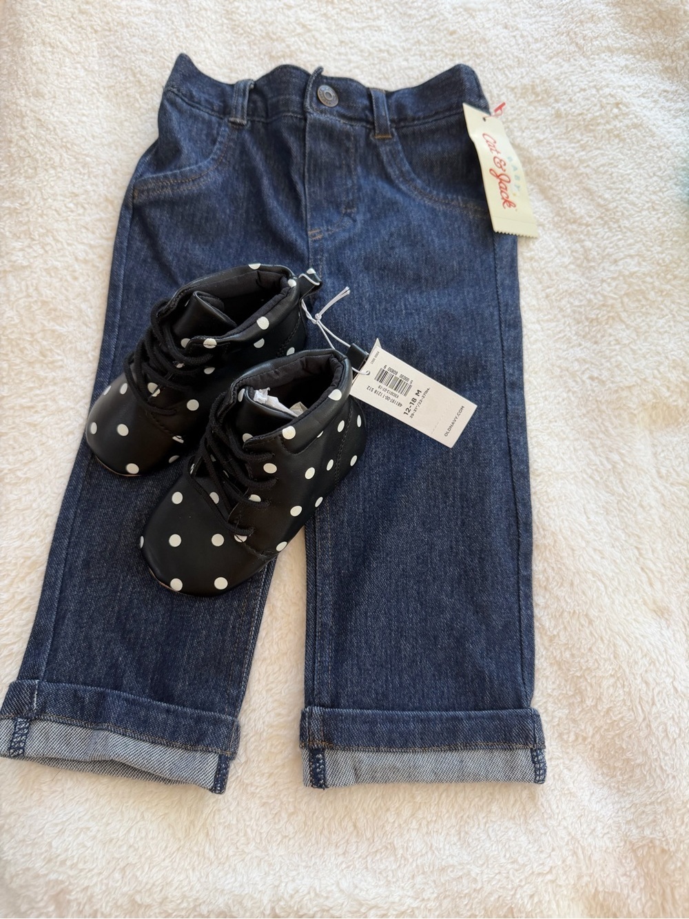 NWT Bundle 12M Jeans and Old Navy Polka Dots Booties